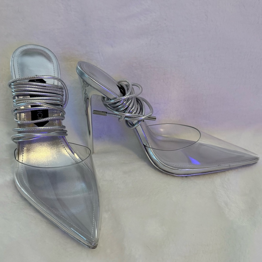 Jessica Rich - Bella Stiletto's Silver High Heeled Sexy Wrap up Ankle Straps